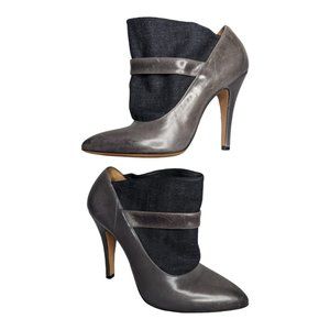 Maison Martin Margiela Gray Leather Denim Cuff Stiletto Ankle Boots EU 37 US 6.5